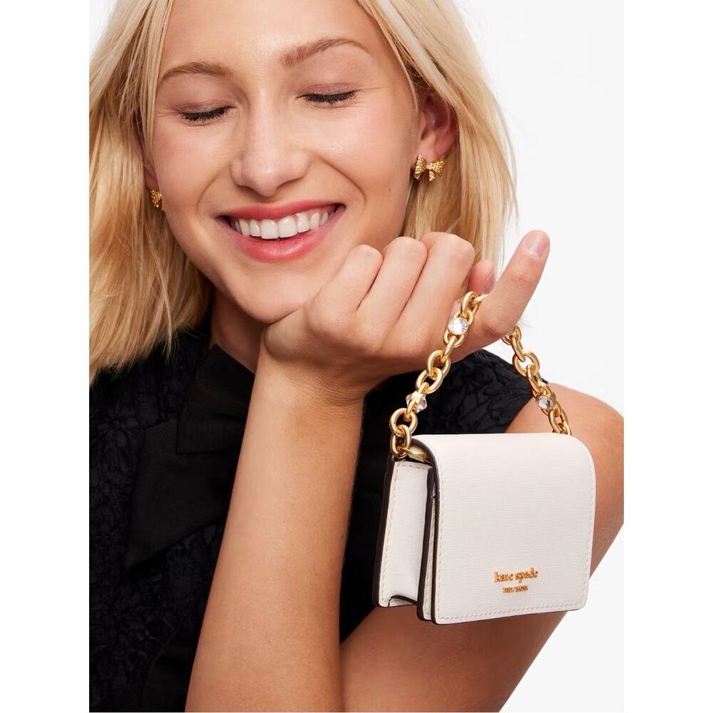 kate spade Cream Mini Saffiano Crossbody with Gold Chain & Crystal Accents - Picture 5 of 8